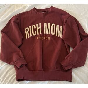 Rich Mom Boston M Wine Cotton Crewneck Pullover Sweatshirt Embroidered 02199